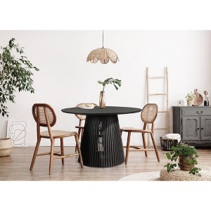 Royal Hampton 47 Inch Handcrafted Mango Wood Round Dining Table, Slatted Flared Base, Black - 1 of 4