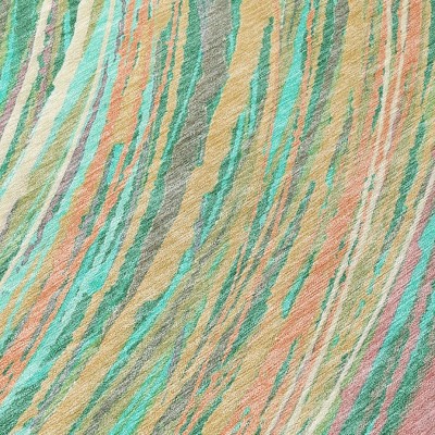HomeRoots 5' X 8' Teal Blue Pink And Peach Abstract Washable Indoor Outdoor Area Rug