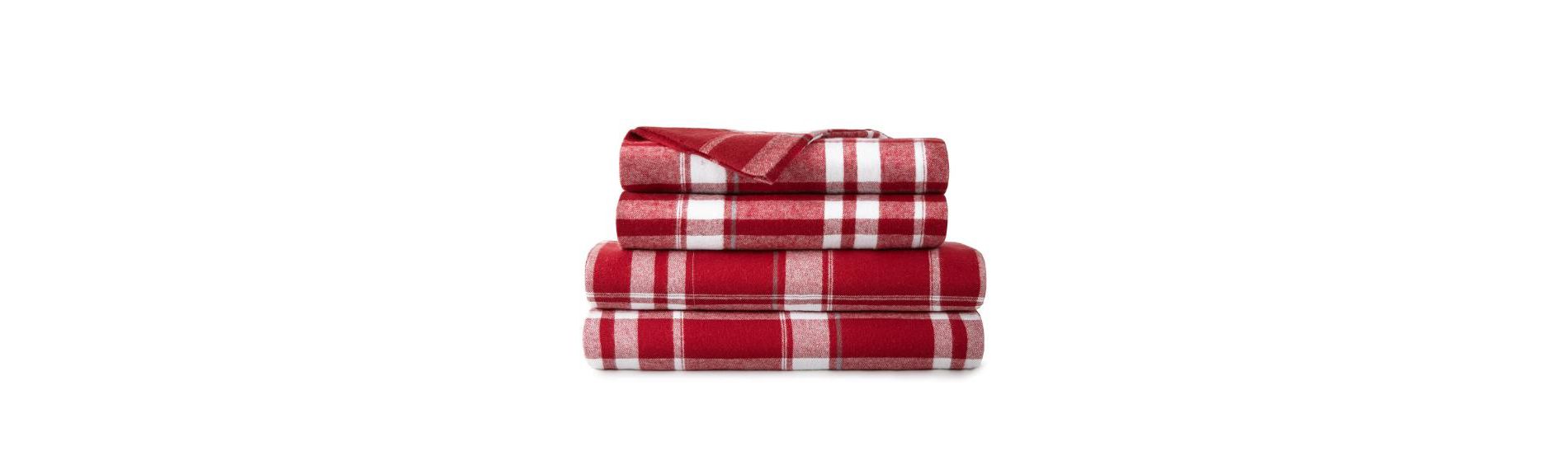 Whisper Organics Organic Cotton Plaid Flannel Sheet Set – Double Brushed, Warm & Breathable – Red