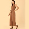 Allegra K Women's Button Down Collared Wide Leg Tie-Waist Sleeveless Cargo Jumpsuits - 3 of 4