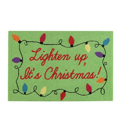 Gallerie II 1.8' x 2.8' Green and Red "Lighten Up, It's Christmas" Hooked Rectangular Door Mat