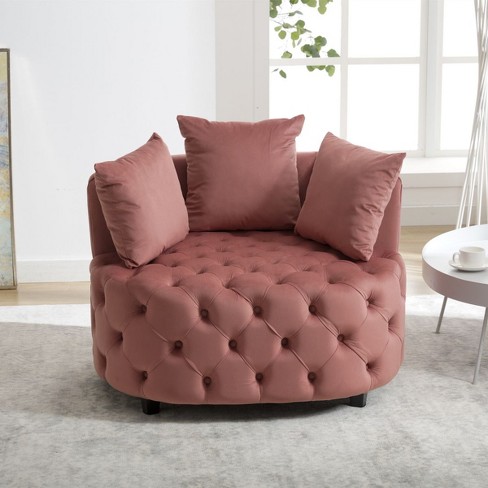 Modern Pink Velvet Accent Chair With Button Tufting,solid Wood Legs,and ...