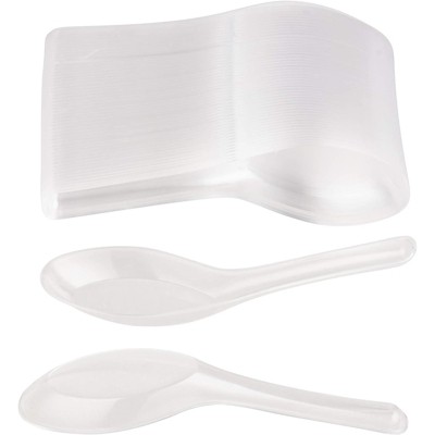 Juvale 200 Pack Disposable Soup Spoons, Plastic Utensils for Appetizer, Ramen, Pho, Clear (4.5 x 1.2 In)