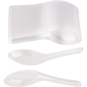 Juvale 200 Pack Disposable Soup Spoons, Plastic Utensils for Appetizer, Ramen, Pho, Clear (4.5 x 1.2 In) - 1 of 4