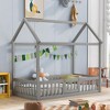 Twin Size Floor Bed, House Shape Playhouse Bed Frame Platform Bed with Rails & Door, Wooden Playhouse Beds with Roof for Boys Girls - 4 of 4