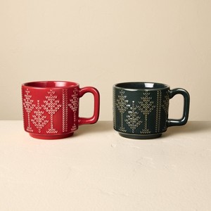 Set of 2 14oz Holiday Mug Fairisle Green/Red - Hearth & Hand™ with Magnolia - 1 of 3