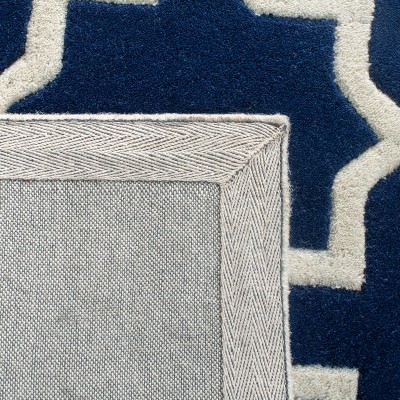 Handmade Dark Blue and Ivory Wool Square Area Rug