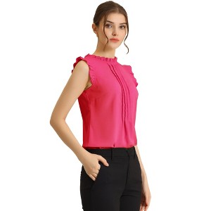 INSPIRE CHIC Women's Ruffled Curved Hem Business Office Vintage Sleeveless Blouse - 1 of 4