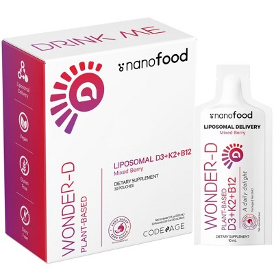 Codeage Liposomal Wonder-D Sachet Multivitamin, Vegan Vitamin D3 K2 B12 Liquid Supplement, 30 Pouches