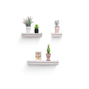 ChicFurnit Wall Shelf Set Floating Wood Shelves Invisible Brackets Hanging Shelf for Books Storage for Indoor Living Room, White, 17.91"*3.94"*1.57" - 1 of 4
