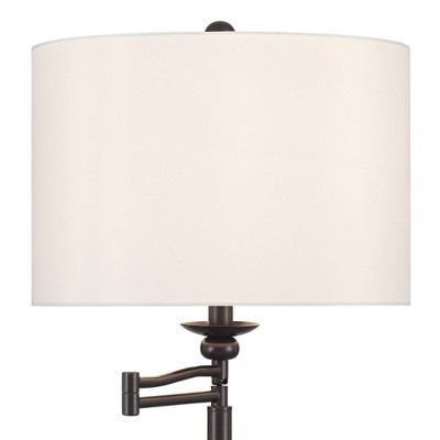 Bronze Adjustable Floor Lamp with White Linen Drum Shade