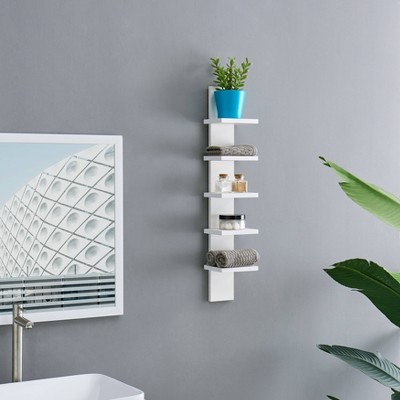 White 5-Tier Floating Wall Shelf for Living Room or Bedroom