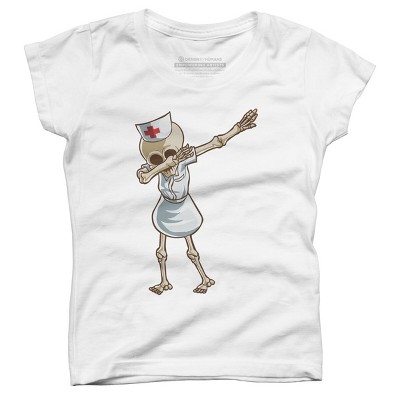 Girl's Design By Humans Halloween Dabbing Funny Skeleton Nurse RN Costume Gift By COVI T-Shirt