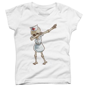 Girl's Design By Humans Halloween Dabbing Funny Skeleton Nurse RN Costume Gift By COVI T-Shirt - 1 of 3