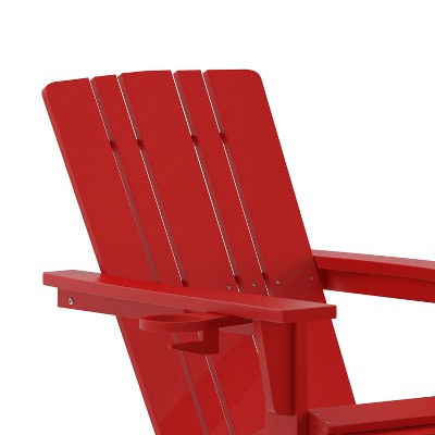Classic Red HDPE High-Back Adirondack Chair with Cup Holder