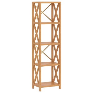 vidaXL 5-Tier Solid Oak Wood Shelf, Multipurpose Storage Rack, Farmhouse-Inspired Bookshelf, Home Accent and Office Organizer - 15.7" x 11.8" x 57.5" - 1 of 4