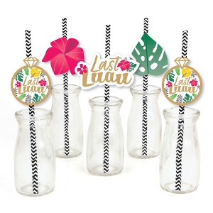 Big Dot of Happiness Last Luau - Paper Straw Decor - Tropical Bachelorette Party and Bridal Shower Striped Decorative Straws - Set of 24 - 1 of 4