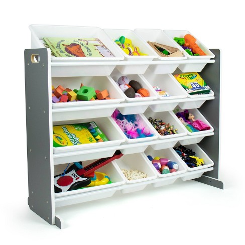 Humble Crew Kids Toy Organizer with 16 Storage Bins Grey/White