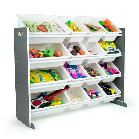 Soho Toy Storage Organizer With 16, Toy Storage Bins With Bookshelf