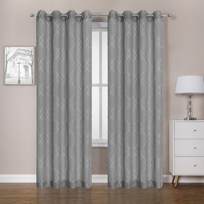 Clarabelle Gray Embroidered Lattice Sheer Curtain Panels, 84" Long