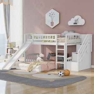 Twin Over Twin Bunk Bed with Two Drawers and Slide - 1 of 4