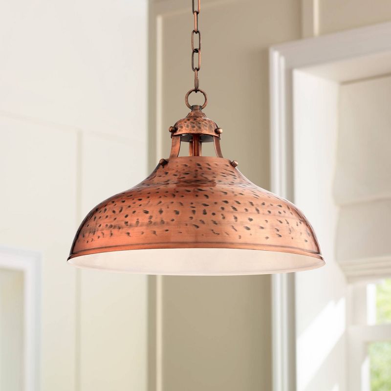 Franklin Iron Works Essex Dyed Copper Pendant Light 16" Wide Farmhouse Rustic Hammered Dome Shade for Dining Room House Foyer Kitchen Island Entryway, 2 of 8