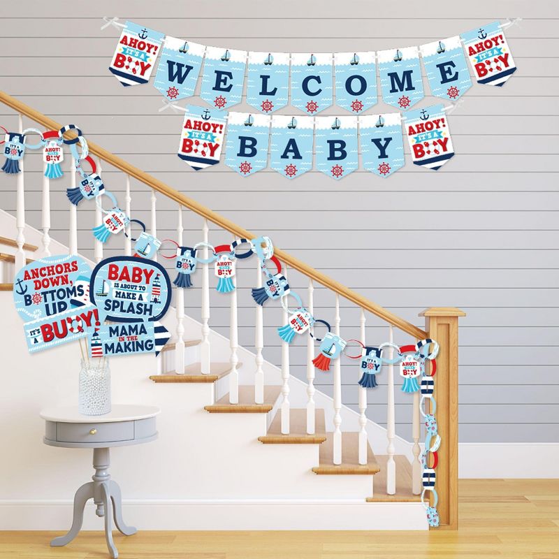 Big Dot of Happiness Ahoy It's a Boy - Banner and Photo Booth Decorations - Nautical Baby Shower Supplies Kit - Doterrific Bundle, 3 of 7