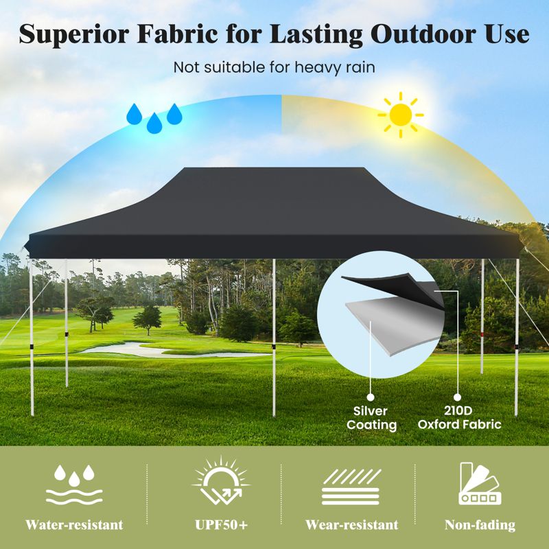 Tangkula 10 x 20FT Pop-up Canopy Tent Folding Instant Sun Shelter w/ 3 Adjustable Heights Carrying Bag 12 Stakes & 6 Ropes Heavy-Duty Outdoor Commercial Tent for Patio Black/Grey/White/Blue, 4 of 11