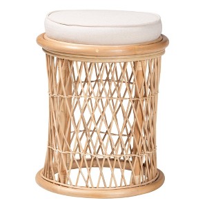bali & pari Junius Natural Rattan Ottoman Footstool: Handcrafted, Bohemian, No Assembly Required - 1 of 4
