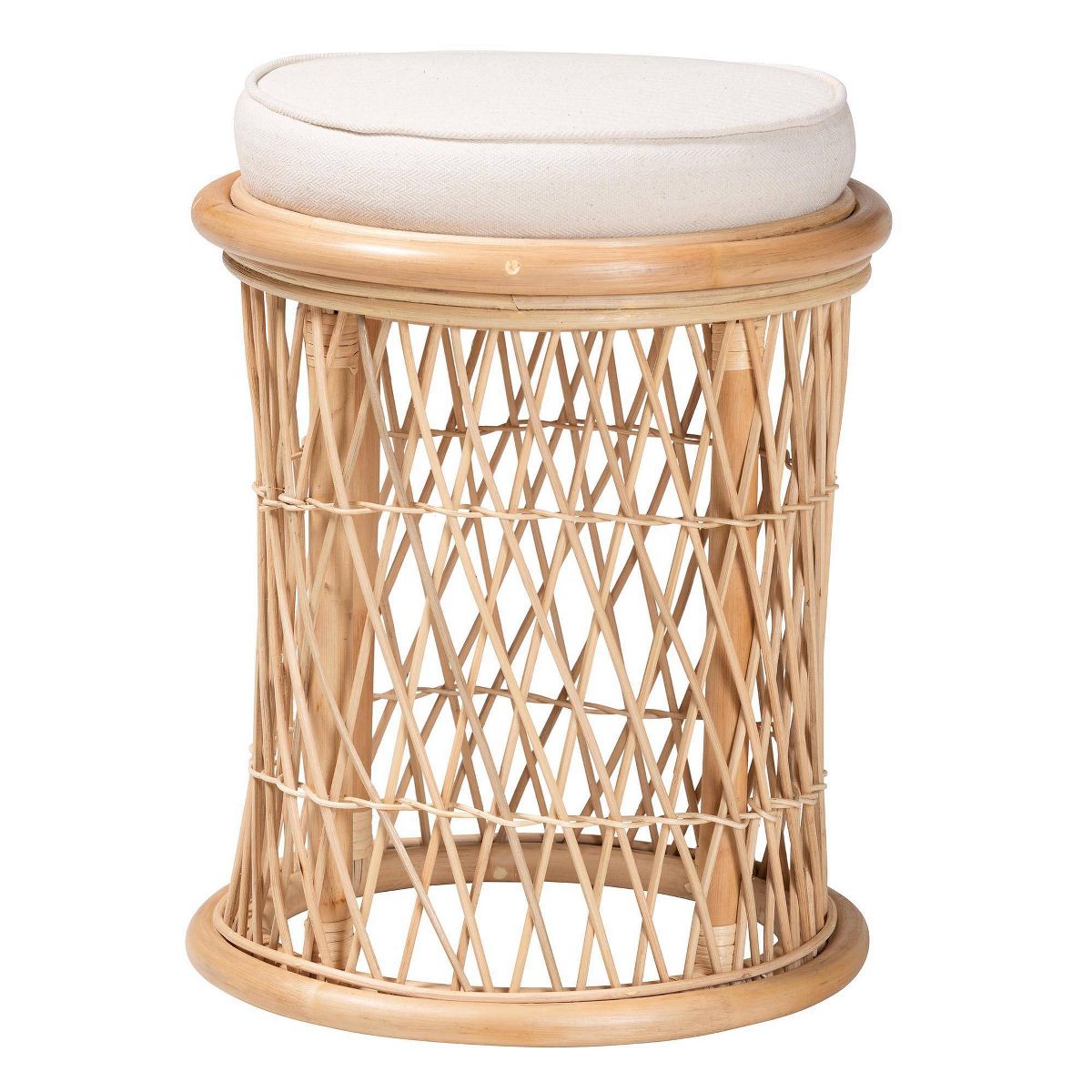 bali & pari Junius Natural Rattan Ottoman Footstool: Handcrafted, Bohemian, No Assembly Required