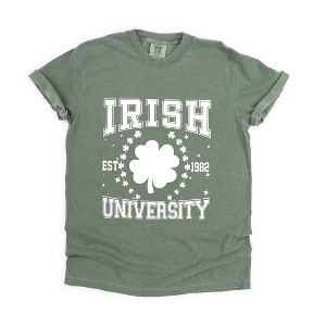 Simply Sage Market Women's Irish University Clover Short Sleeve Garment Dyed Tee - 1 of 4