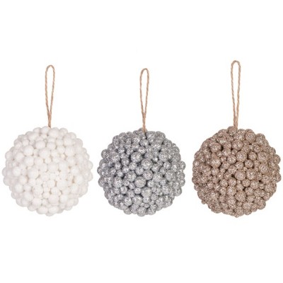Transpac Plastic Glitter Ball Ornament Set of 3 Christmas Home Decorations