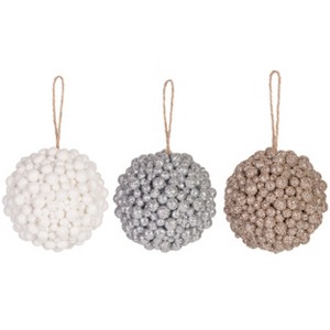 Transpac Plastic Glitter Ball Ornament Set of 3 Christmas Home Decorations - 1 of 1