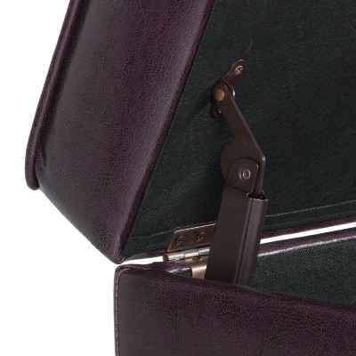 Brown Faux Leather Tufted Storage Ottoman with Hinged Lid