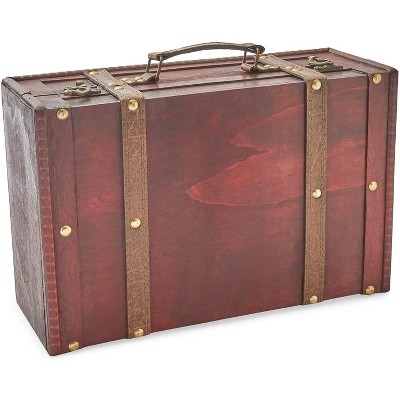 Okuna Outpost Wooden Treasure Chest Box for Home Decor, Suitcase Style Storage (12.5 x 7.8 x 4.3 in)