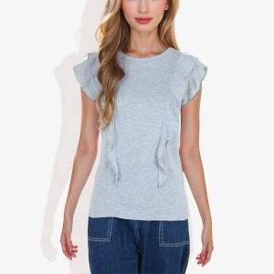 Anna-Kaci Women's Round Neck Ruffle Detail Layering Long T-Shirt Casual Top - 1 of 4