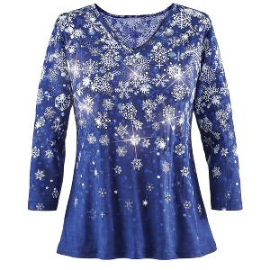 Collections Etc Snow Flurries V-neck Top - 1 of 4