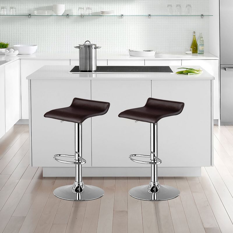 Costway Set of 2 Swivel Bar Stool PU Leather Adjustable Kitchen Counter Bar Chair Coffee, 3 of 11