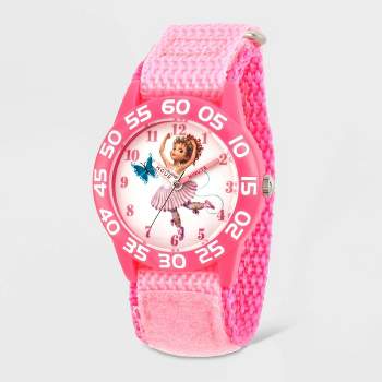 Girls' Disney Fancy Nancy Plastic Time Teacher Hook and Loop Strap Watch - Pink