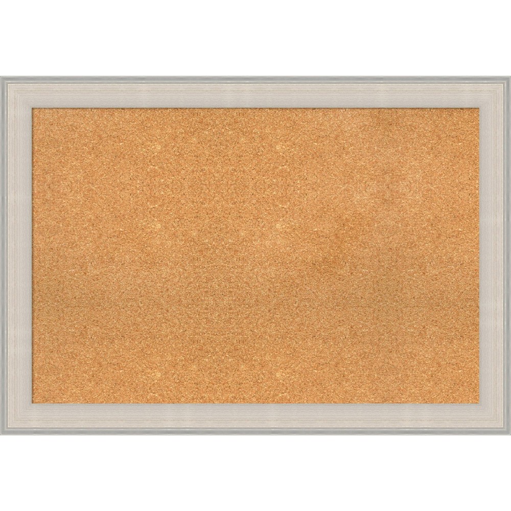 Photos - Dry Erase Board / Flipchart 40"x28" Cottage Wood Frame Natural Cork Board White/Silver - Amanti Art