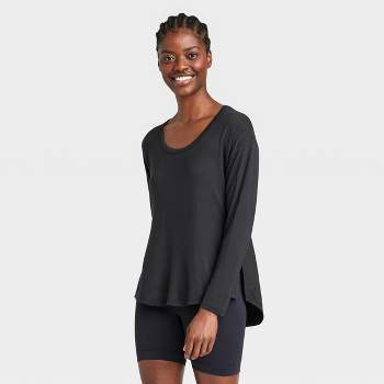 Twist Knot Front Long Sleeve Womens Black Activewear Athleisure