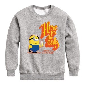 Boys' - Despicable Me Minions - Only Here For The Eats Graphic Long Sleeve Fleece Sweatshirt - 1 of 4