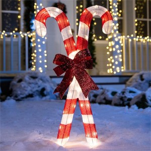 JOYFY 33.6’’ Christmas Candy Canes Tinsel Yard Light Decorations, 50 Pre-Lit LED Warm White Lights with Metal Stake for Xmas Indoor Outdoor Yard Décor - 1 of 4