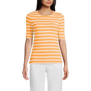 Lands' End Women's Lightweight Jersey Skimming Elbow Sleeve Crew Neck T-shirt - 1 of 3