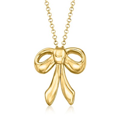 Ross-Simons Italian 18kt Gold Over Sterling Bow Pendant Necklace Size 18