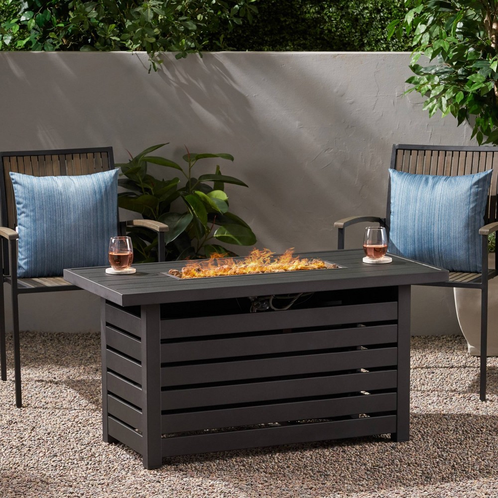 Rene Rectangular 4725 Iron Gas Fire Pit Matte Black Christopher Knight Home
