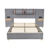 Full-Size Upholstered Platform Bed with Dual Outlets and USB Charging Ports, Includes Two Bedside Pillows and a Storage Shelf, Velvet - 2 of 4