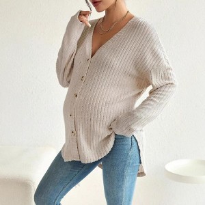 Clearlove Maternity Long Sleeve Button Down Shirt Women’s Oversized Open Front Cardigan Top with Drop Shoulder - 1 of 4
