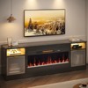 Bestier 70'' Electric Fireplace TV Stand, High Gloss Entertainment Center for TVs up to 80 inch with LED Lights & Storage Cabinets - 2 of 4