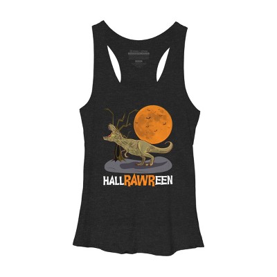 Women's Design By Humans Halloween T Rex Hallrawreen Dinosaur Jurassic By RainforestRoom Racerback Tank Top